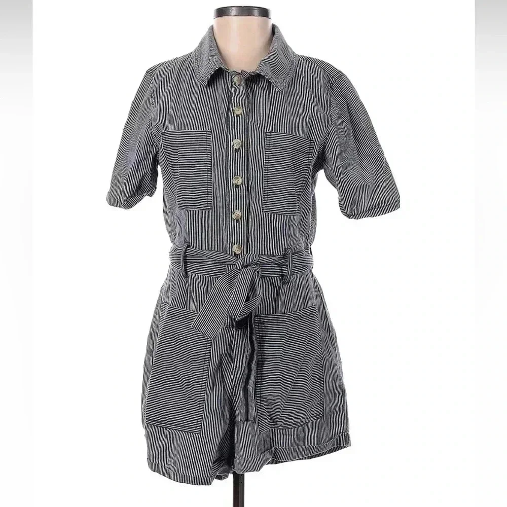 EUC! Urban Outfitters striped romper w/ belt and pockets - sz Small, gorpcore - Picture 2 of 8